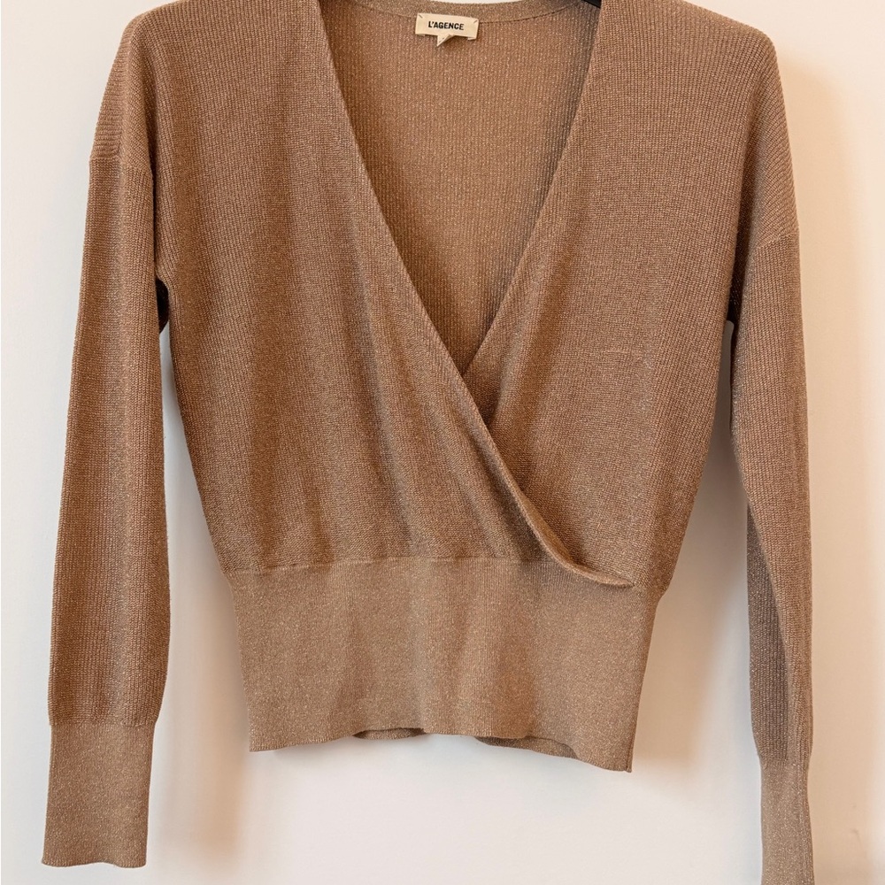 L'AGENCE Blair Faux Wrap Sweater Metallic 
Small Crossover V Neck Pullover